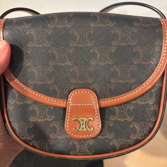 Celine Mini Besace In Triomphe Canvas And Calfskin Leather - Great Condition - Picture 3 of 6